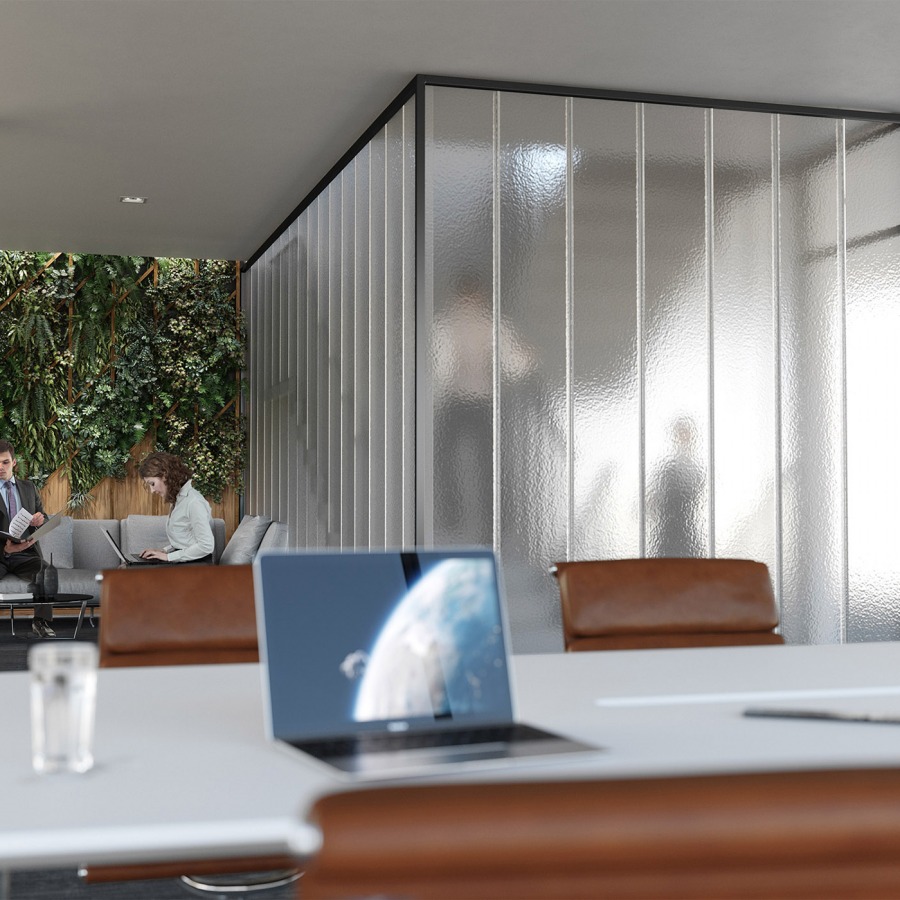 3d render office table and with chairs shown close up