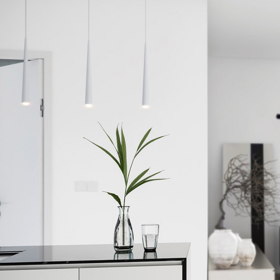 3d render of close up minimalist kitchen counter with glass vase
